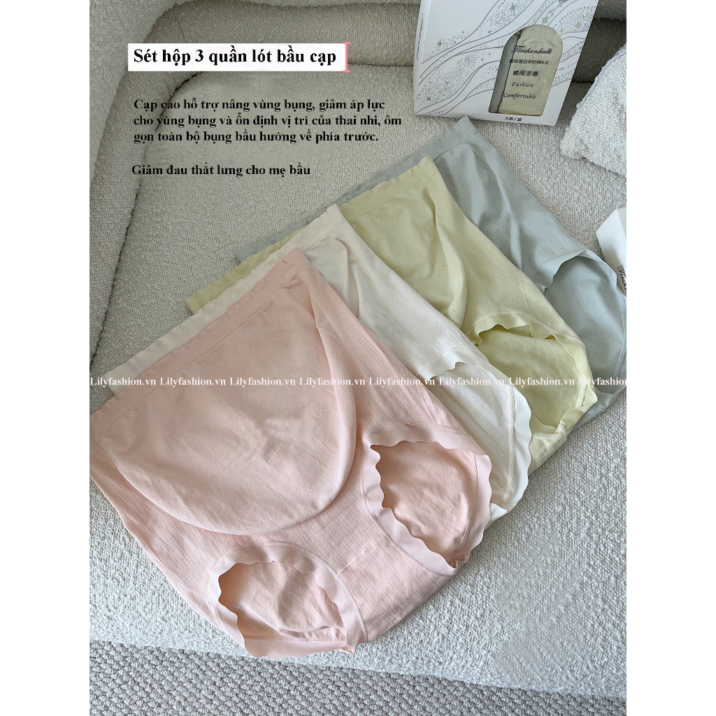 Set hộp 3 quần lót bầu cạp cao chất cotton kháng khuẩn co giãn hỗ trợ nâng bụng mẹ bầu 4.0