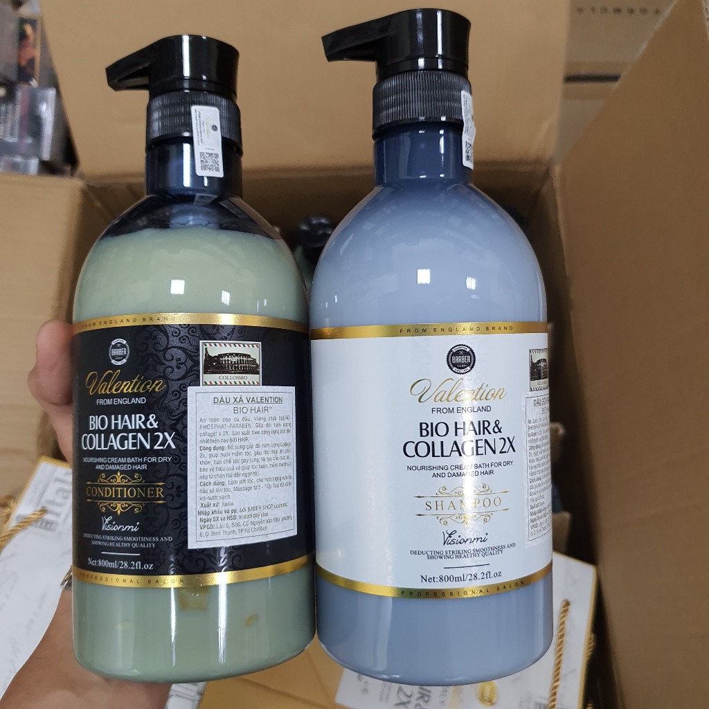 Cặp Dầu Gội Xả Valention Bio Hair & Collagen 500ml - 800ml Hương Nước Hoa Phục Hồi Dưỡng Tóc Suôn Mượt | ovychee_vietnam