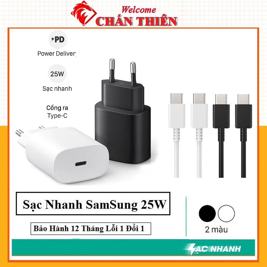 Bộ Sạc Nhanh Samsung PD 25W Note 10 Note 20 A71 A70 A80 S20 S20+ S20 Ultra Sạc nhanh 2 đầu type C Phụ Kiện Chấn Thiên