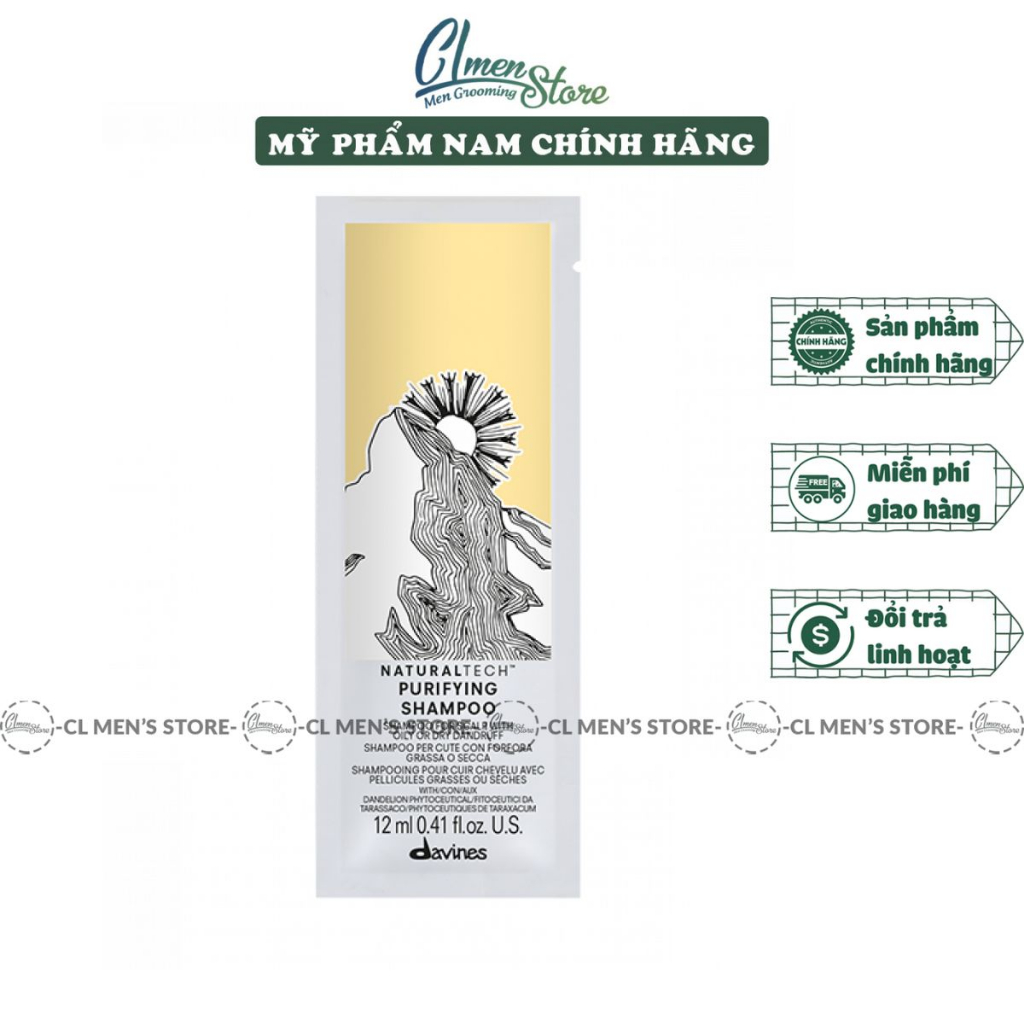 Gói dùng thử Dầu gội ngăn gàu Davines PURIFYING - 12ml