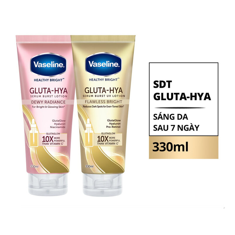 Sữa Dưỡng Thể Dưỡng Trắng Da Toàn Thân Vaseline 10X Healthy Bright Gluta HYA + Dewy Radiance Thái Lan