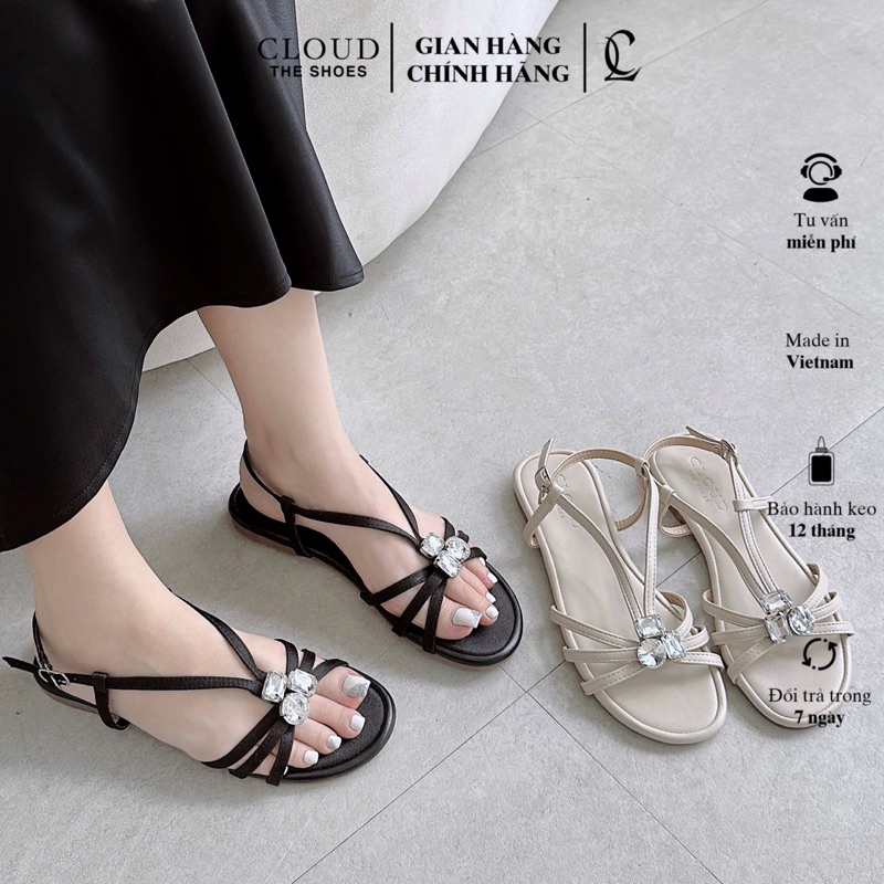 Giày sandal quai hậu CL ba dây phối hạt