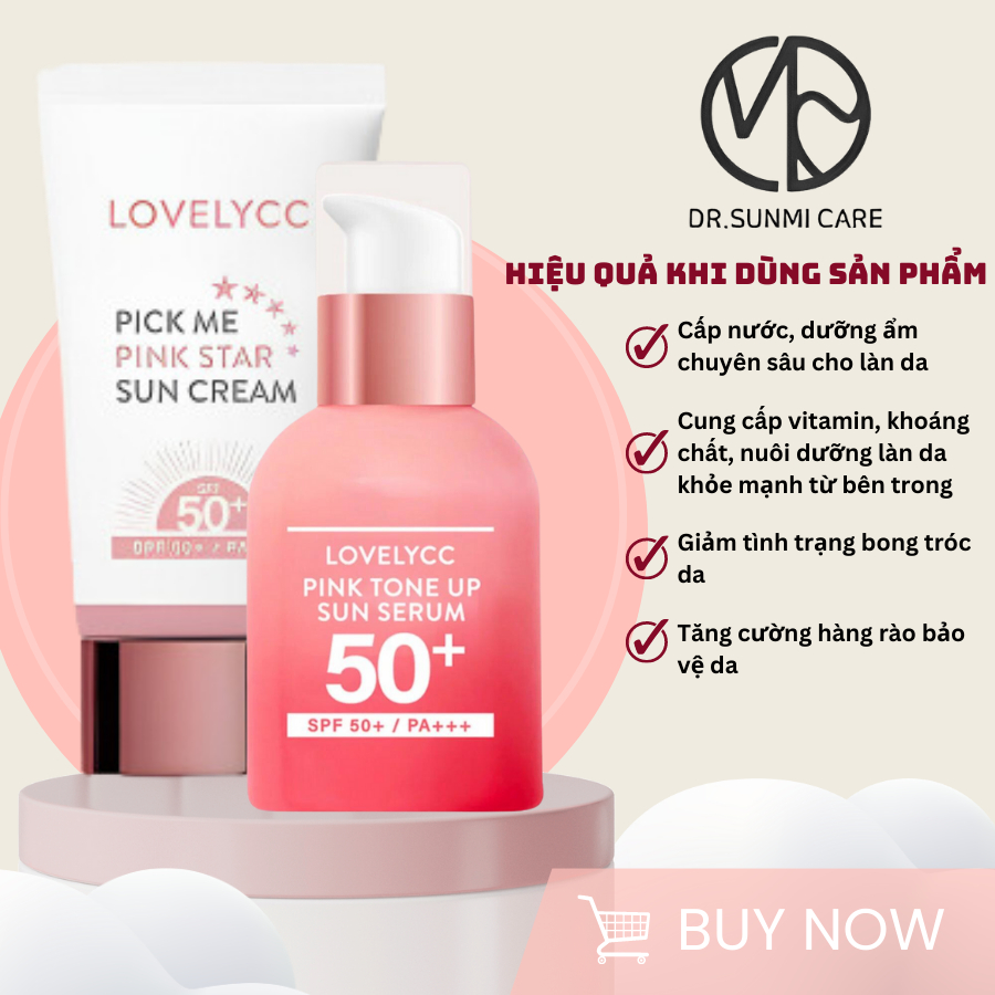 Combo Dưỡng Trắng Da Chống Nắng Lovelycc Pink Tone Up Ampoule SPF 50+++ 30ml