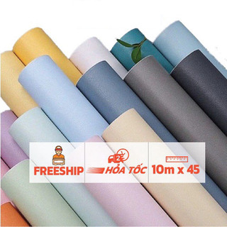 Giấy dán tường phòng ngủ màu trơn nhám dài 10M x 45cm có keo sẵn bóc dán, bề mặt chống thấm nước tốt HERA