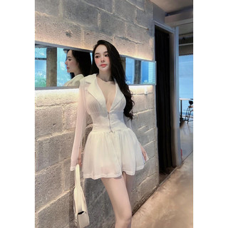 Đầm Nữ Cổ Vest Khoét Ngực Tay Loe Dáng Ngắn Hàng Quảng Châu AP104 - Lolla Fashion