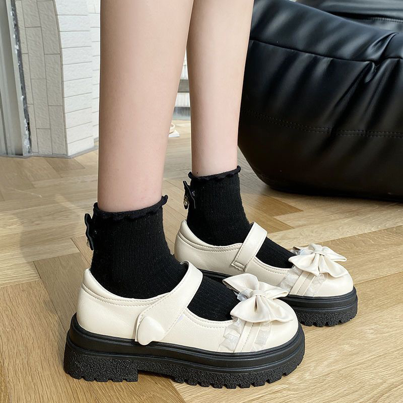 Giày nữ Lolita da mềm đính nơ, Giày JK phong cách Nhật Bản quai cài, nâng đế MSP: JK 712