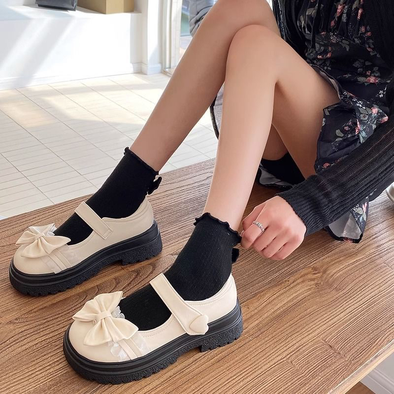 Giày nữ Lolita da mềm đính nơ, Giày JK phong cách Nhật Bản quai cài, nâng đế MSP: JK 712