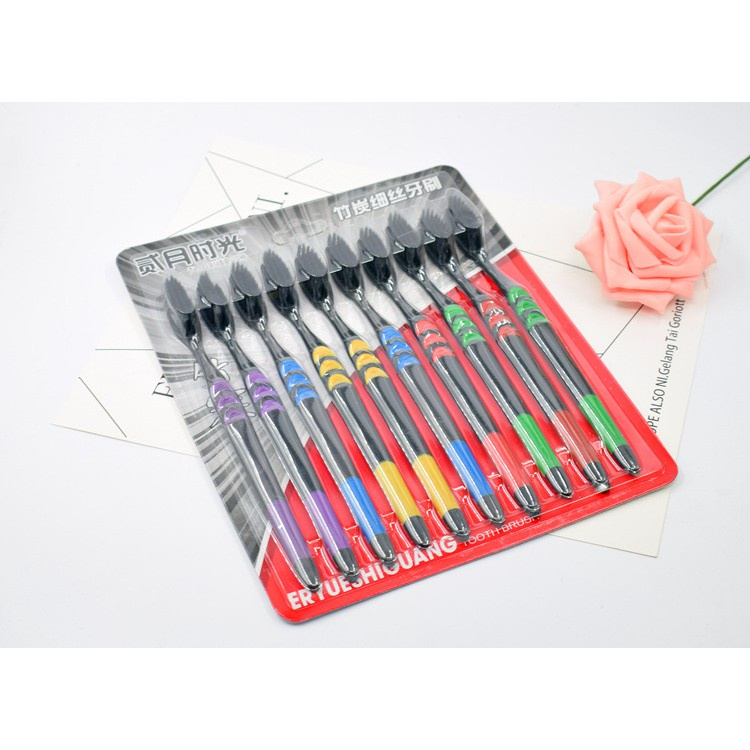 Bàn Chải Đánh Răng Set 10 Chiếc, Bàn Chải Than Tre Hoạt Tính Lông Mềm Mịn Bàn Chải Đánh Răng Người Lớn SP41232814