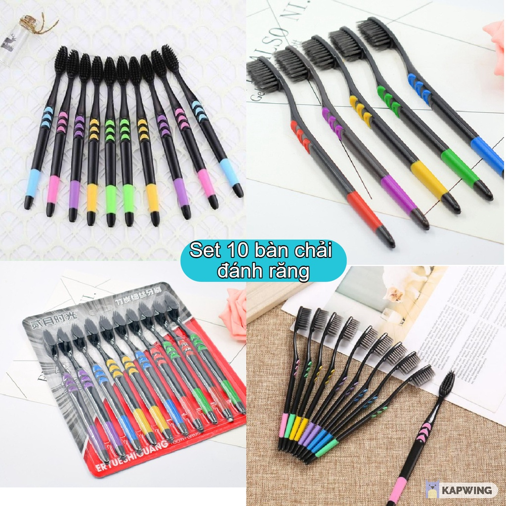 Bàn Chải Đánh Răng Set 10 Chiếc, Bàn Chải Than Tre Hoạt Tính Lông Mềm Mịn Bàn Chải Đánh Răng Người Lớn SP41232814