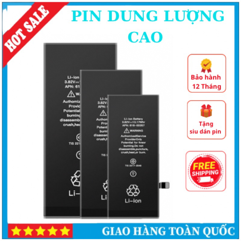 Pin Dung Lượng cao Cho IP 5/5s/5c/5se/6/6p6s/6sp/7/7p/ 8/8p Mới 100% Bảo Hành 12