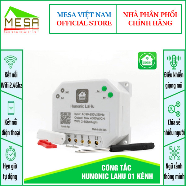 Công tắc thông minh kết nối Wifi Hunonic Lahu 1,2& 4 kênh - 500W/kênh điều khiển mọi thiết bị từ xa qua điện thoại
