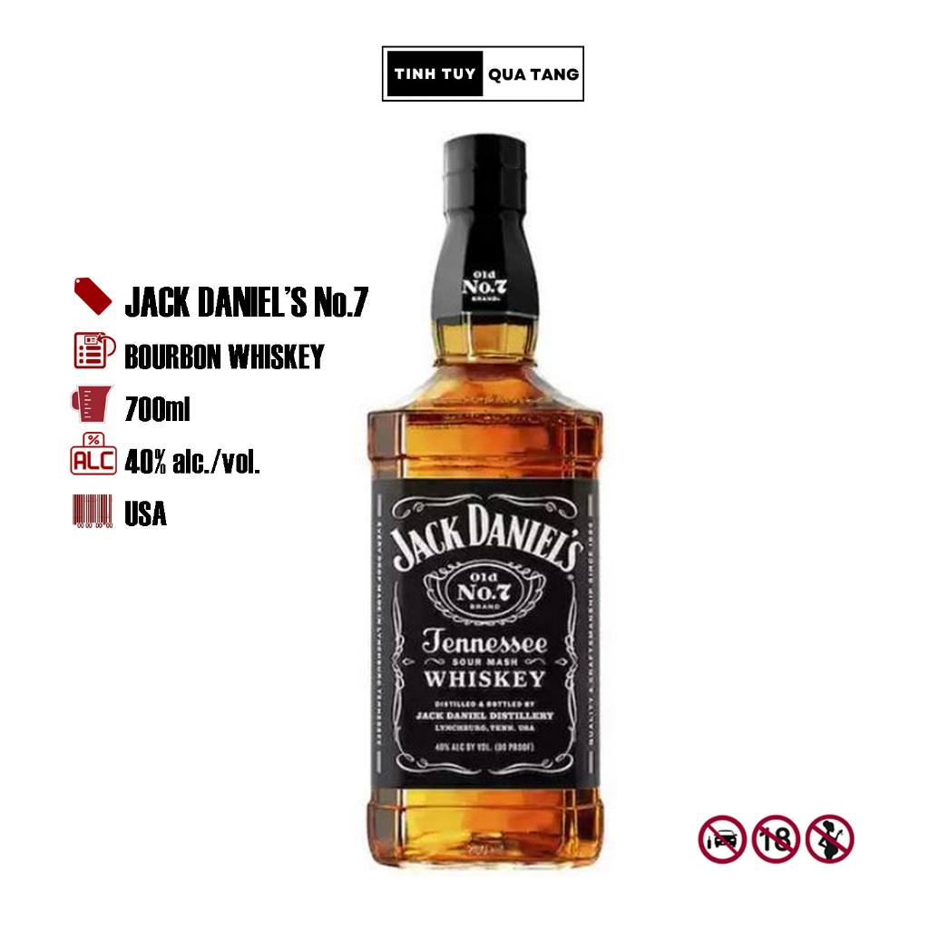 Rượu ngoại Whiskey Bourbon Jack Daniel's No.7 dung tích 700ml nồng độ cồn 40% (không hộp)