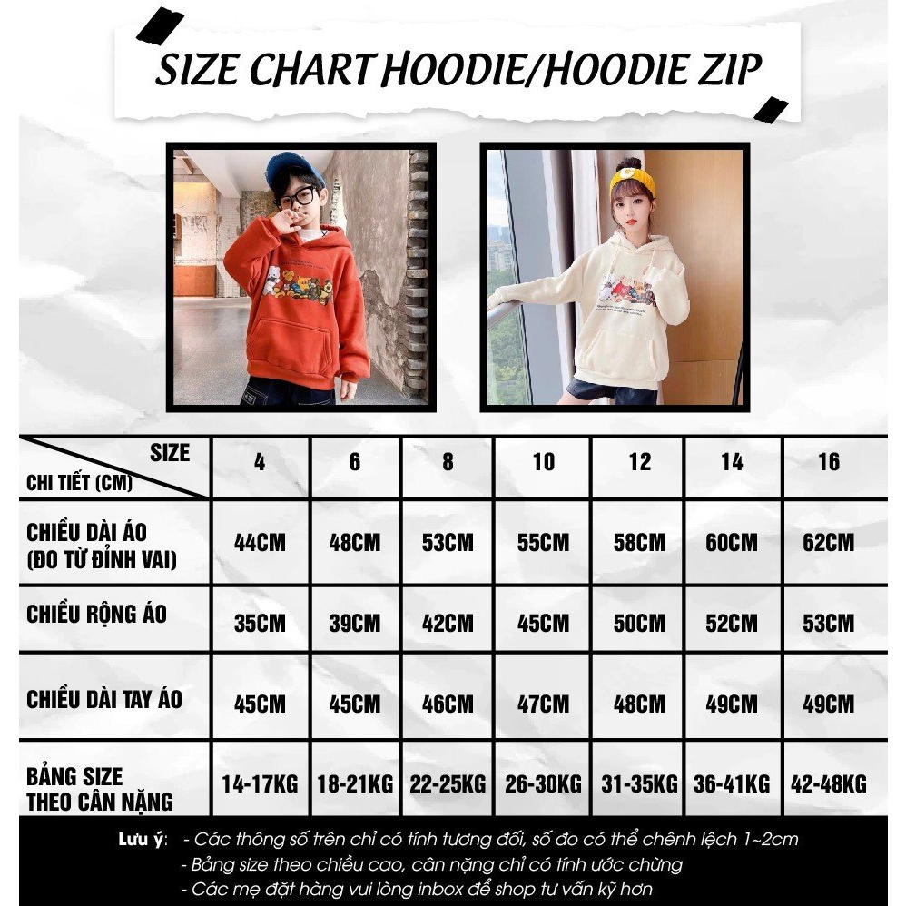 Áo hoodie dây kéo bé gái phom rộng nỉ hình in GẤU DÂU LOT.SO cho bé từ 14 đến 50kg