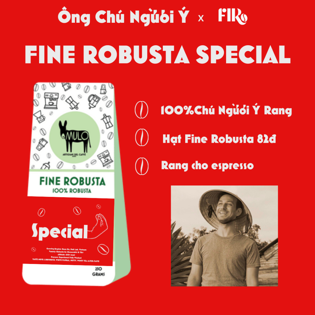 Fine Robusta Special - cà phê espresso Ý MULO coffee hạt Robusta Specialty ngon rang vừa đậm đà hương thơm