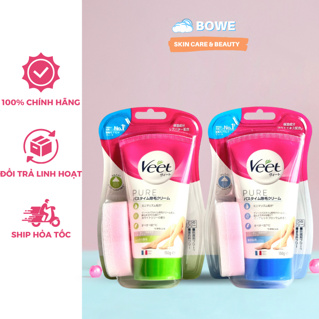 (CHÍNH HÃNG) Kem tẩy lông Veet Nhật Bản dành cho da nhạy cảm kèm mút