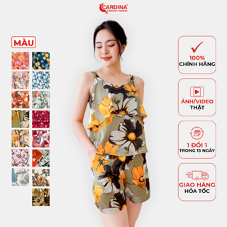 Đồ Bộ Nữ CARDINA Chất Lụa Satin Cao Cấp Quần Đùi Áo Hai Dây Họa Tiết Quyến Rũ 2SF12