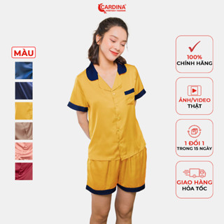 Đồ Bộ Nữ CARDINA Pijama Chất Lụa Satin Nhật Cao Cấp Áo Cộc Tay Quần Đùi Pha Màu Tinh Tế 1Pi25