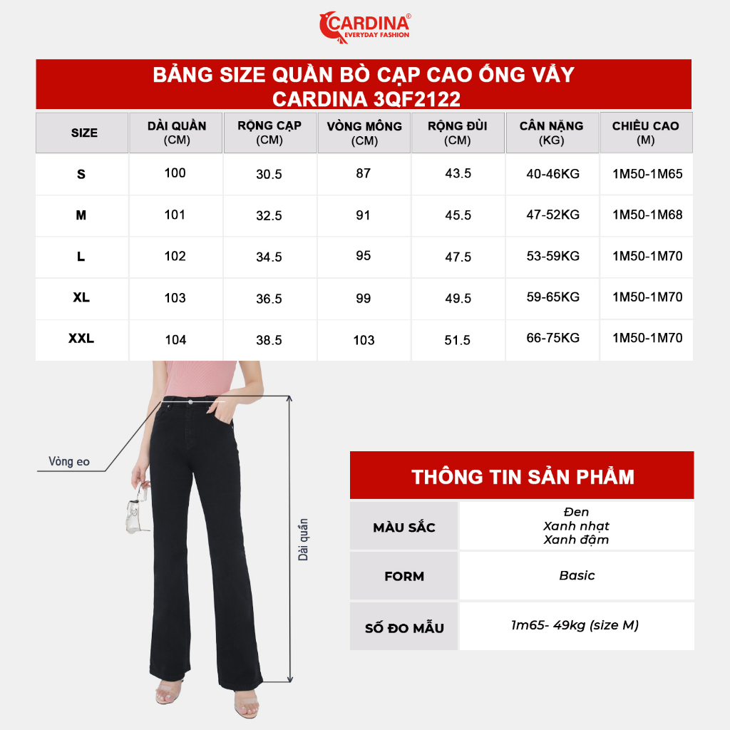 Quần Jeans Nữ 𝐂𝐀𝐑𝐃𝐈𝐍𝐀 Cao Cấp Dáng Cạp Cao Ống Vẩy Tôn Vóc Dáng Trẻ Trung 3QF21