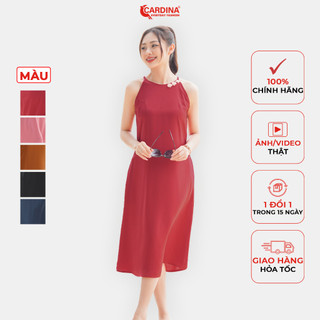 Đầm Nữ 𝐂𝐀𝐑𝐃𝐈𝐍𝐀 Chất Lụa Satin Nhật Cao Cấp Cổ Yếm Đính Hoa Dáng Suông Quyến Rũ 2VS04