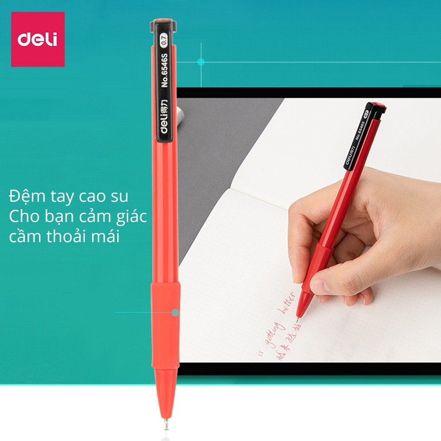 Bút gel bấm Deli 6546 ngòi 0.7mm / Bút Deli 6546 đầu bấm thiết kế chống trượt tiện dụng