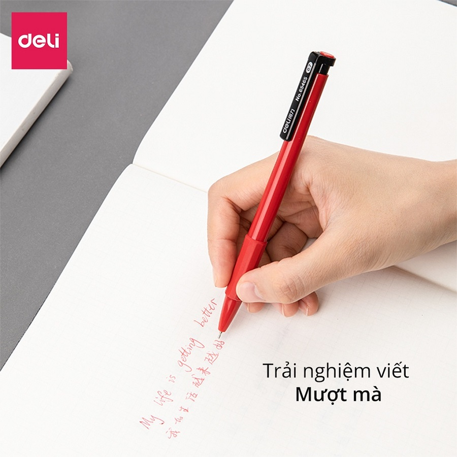 Bút gel bấm Deli 6546 ngòi 0.7mm / Bút Deli 6546 đầu bấm thiết kế chống trượt tiện dụng