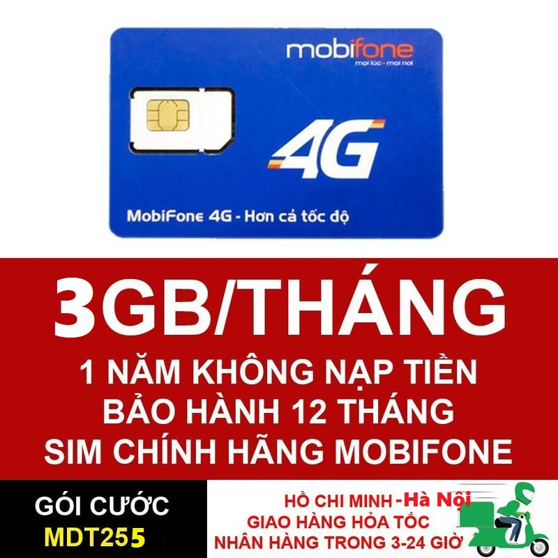 Sim 4G Mobifone trọn gói 1 năm không cần nạp tiền MDT255