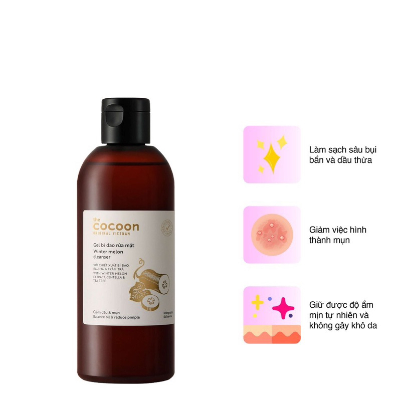 Gel Rửa Mặt Bí Đao Làm Sạch Sâu Giảm Dầu Mụn Cocoon Winter Melon Cleanser