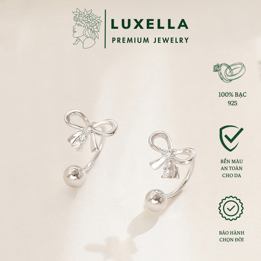 Khuyên tai bạc nữ hình chiếc nơ nhỏ xinh LUXELLA JEWELRY Lux041