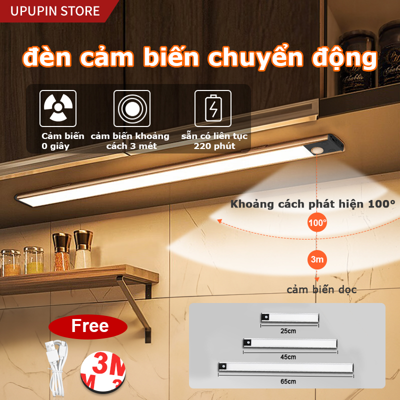 UPUPIN ĐÈN LED Treo Tường Cảm Biến Chuyển Động USB Sạc Cảm Biến Chuyển Động 25cm/45cm/65cm