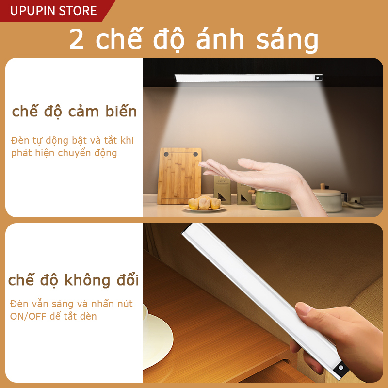 UPUPIN ĐÈN LED Treo Tường Cảm Biến Chuyển Động USB Sạc Cảm Biến Chuyển Động 25cm/45cm/65cm