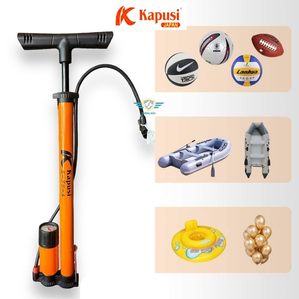 Bơm xe đạp xe máy KAPUSI có đồng hồ đo áp suất, Ống bơm xe đạp xe máy KAPUSI NHẬT BẢN