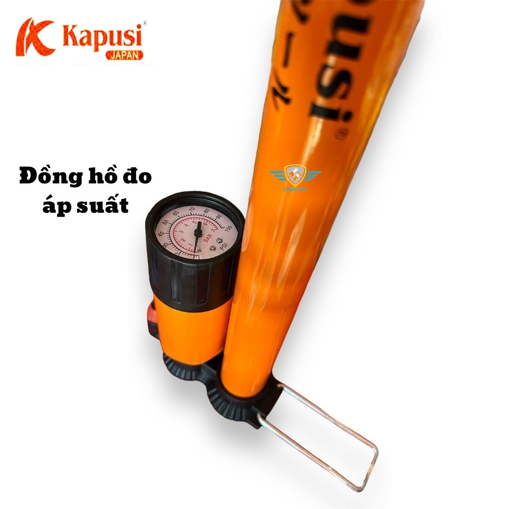 Bơm xe đạp xe máy KAPUSI có đồng hồ đo áp suất, Ống bơm xe đạp xe máy KAPUSI NHẬT BẢN