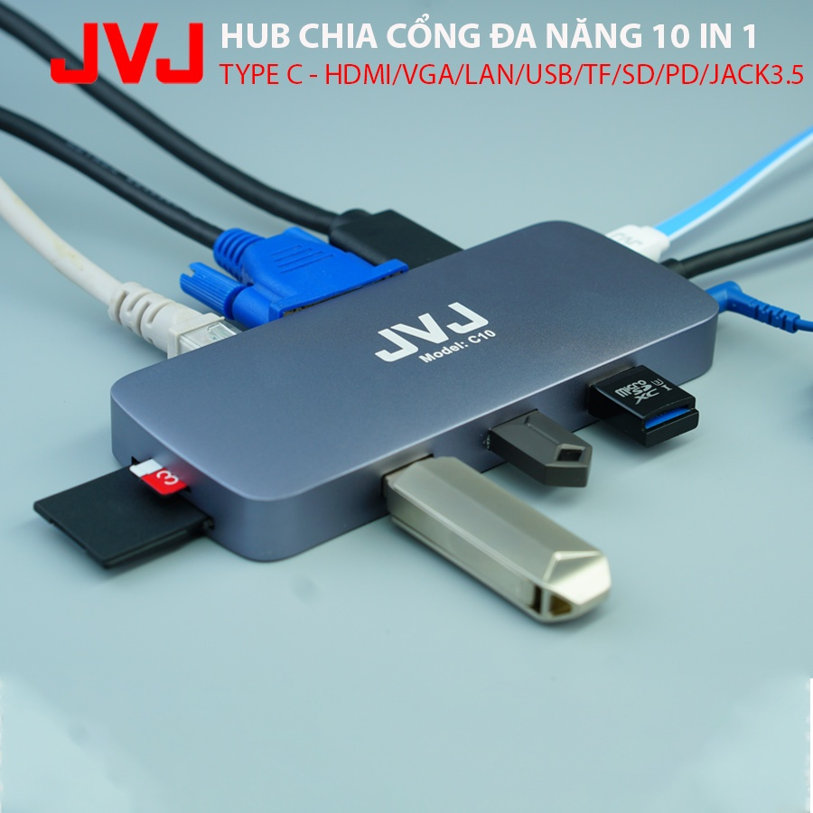 Hub type C USB C10/C8/C6/C5/C4 JVJ đa năng cổng chuyển đổi chia cổng cho Laptop táo,Laptop-Bảo hành 2 năm
