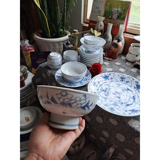 Cốc tô chén dĩa men lam vẽ tay full trong và ngoài Gốm sứ Nhật 2hand