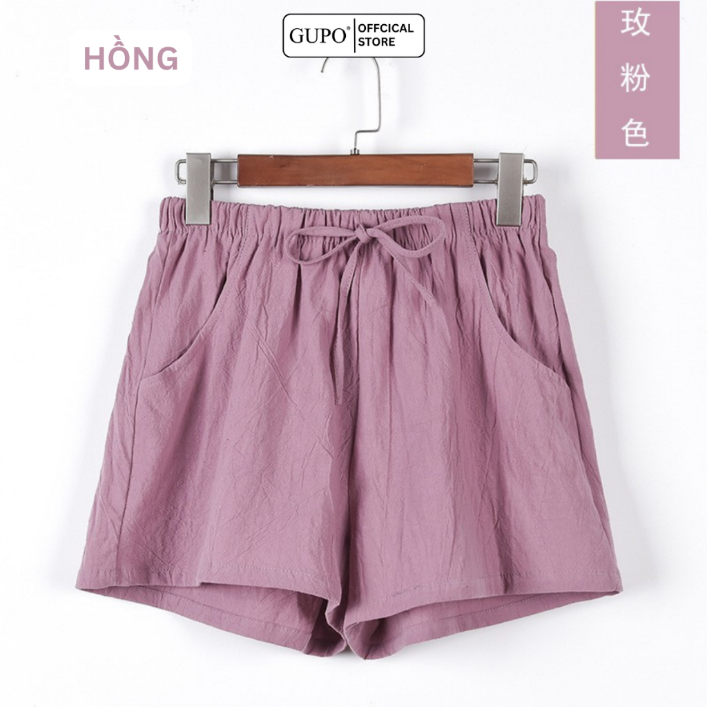 Quần short nữ ống rộng GUPO vải đũi mặc nhà cạp cao bigsize STORE WS31