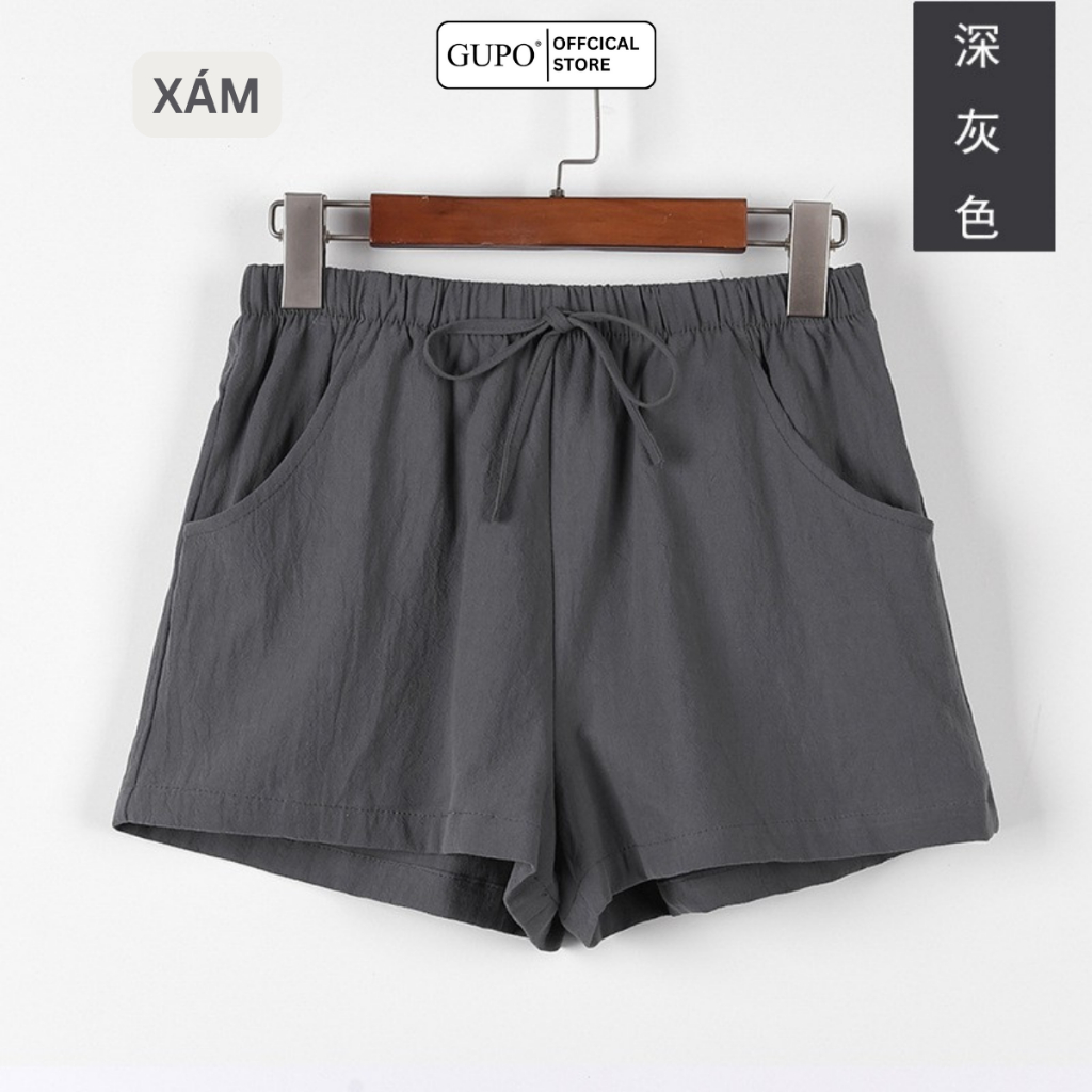 Quần sooc nữ vải đũi ống rộng GUPO short mặc nhà big size GUPO STORE WS32