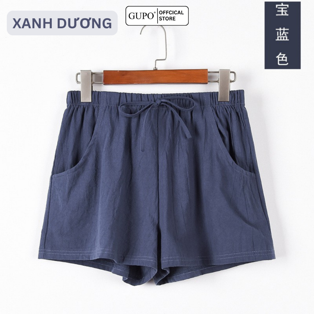 Quần short nữ ống rộng GUPO vải đũi mặc nhà cạp cao bigsize STORE WS31