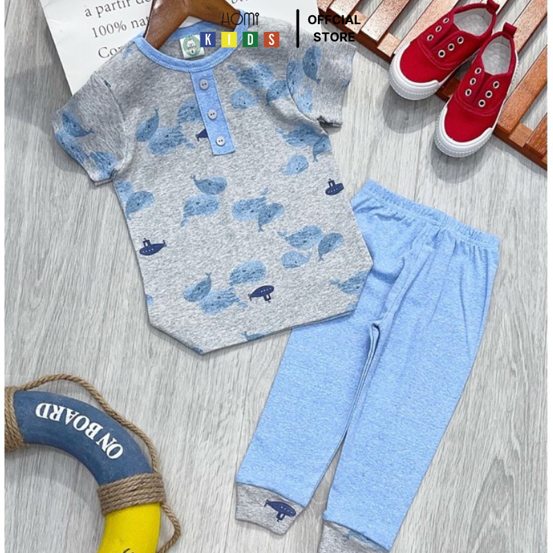 Bộ Borip Bé Trai Tay Ngắn Cổ Bo Viền Cóc Cúc Thời Trang Phối Quần Dài HM012B-Homi Kids