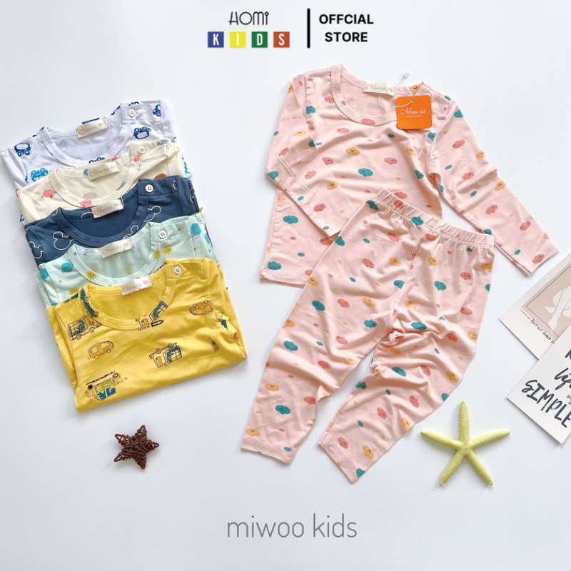 Bộ Bộ Quần Áo Dài Tay Cho Bé Trai/ Bé Gái Chất Thun Lạnh Nhiều Màu, In Hình Ngộ Nghĩnh- HM039 Homikids
