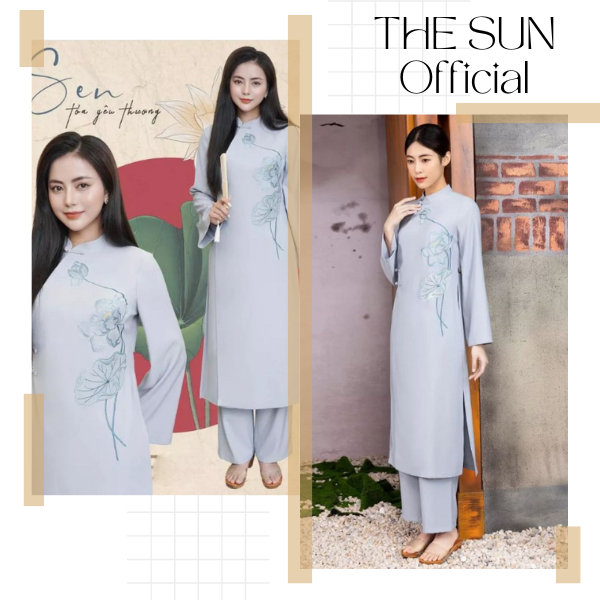 Đồ lam đi chùa THE SUN Bộ quần áo tràng Phật tử thêu hoa chất cát nhung D34