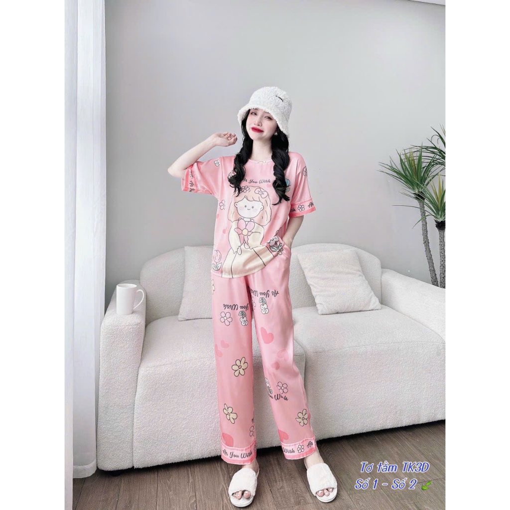Bộ lụa dài họa tiết baby