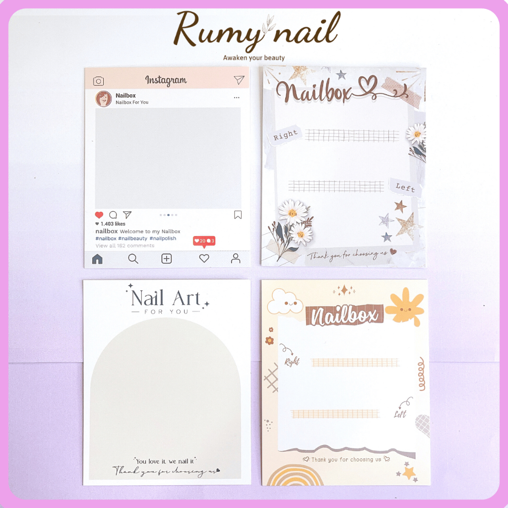 Bìa nailbox 2 mặt  - Thẻ gắn móng tay giả  - Size 9x11cm giấy C300 mẫu cao