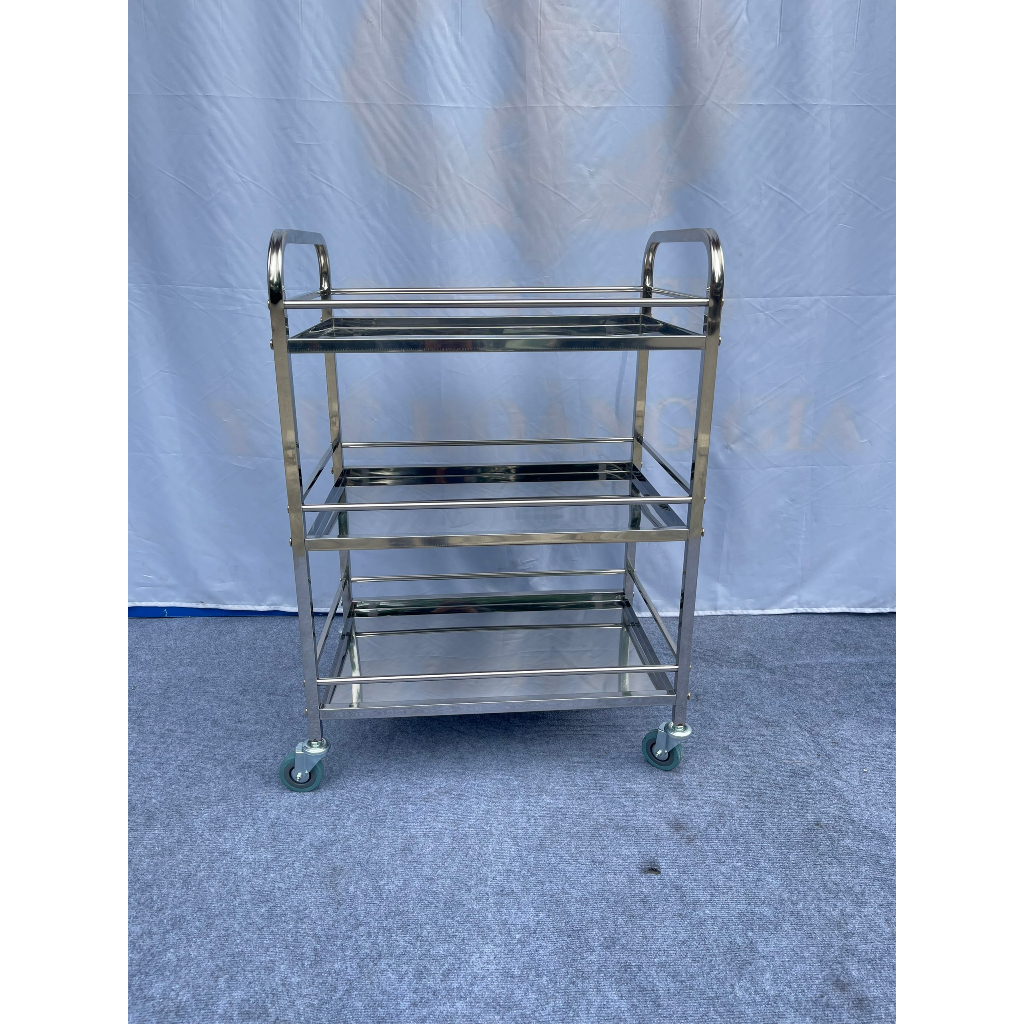 Xe đẩy tiêm 3 tầng inox dùng cho bệnh viện, phòng khám, spa