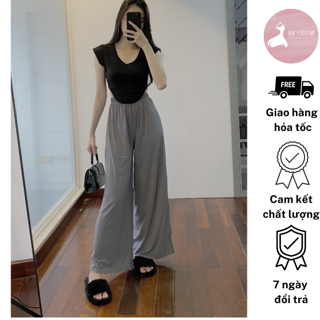 D67 Set Áo Ba Lỗ Cổ Tim Tay Ngắn + Quần Suông Dáng Dài Dạo Phố Cafe