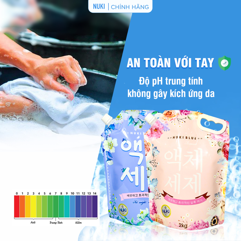 Combo 2 Túi Nước Giặt Hàn Quốc Chính Hãng Thương Hiệu Nuki Blue 2kg Hương Thơm Dịu Nhẹ,Mềm Vải