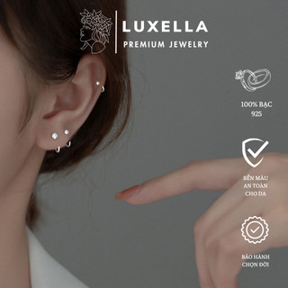 Khuyên tai bạc nụ đá kiểu dáng móc câu luxella jewelry lux045