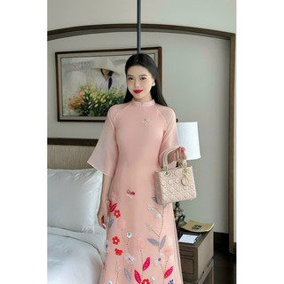 Áo dài nữ 🌸FREESHIP🌸Áo dài đỏ đính hoa cực sang chảnh