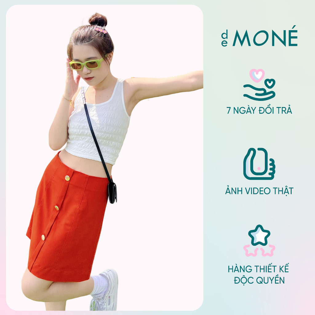 Chân váy ngắn chữ A De MONÉ chất liệu kaki lưng cao cạp liền ôm eo dáng chân váy công sở có lớp lót quần bên trong