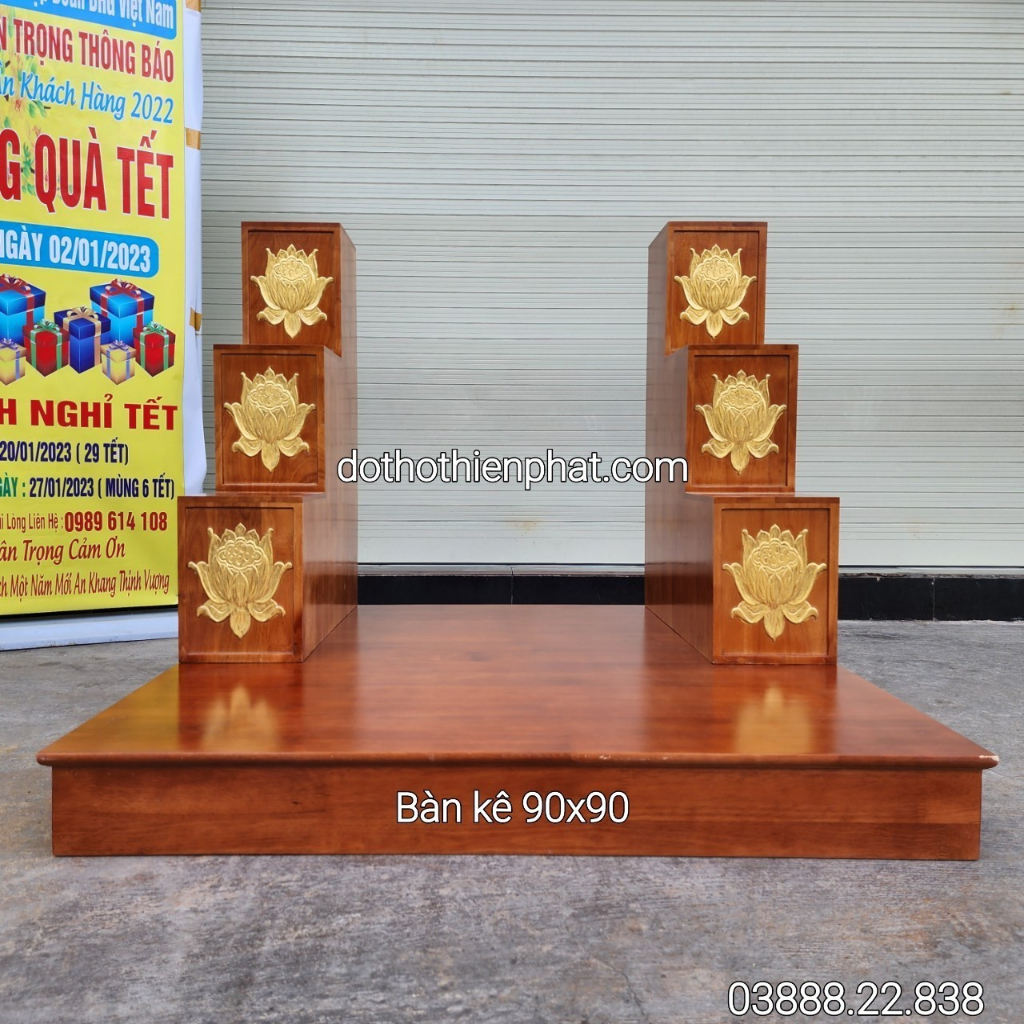 Bàn kê gỗ xoan đặt bàn thờ thần tài 68x 68cm giá rẻ nhất thị trường Lh: 03888.22.838