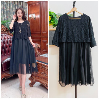 [FREESIZE,BIGSIZE] Đầm Dáng Dài, Ren Phối Voan, Xếp Ly, Hai Lớp, 2hand